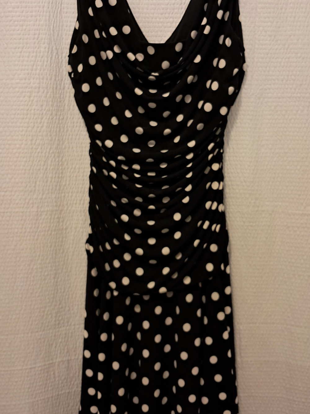 Draped Cowl Polka Dot Midi Dress - Black & White